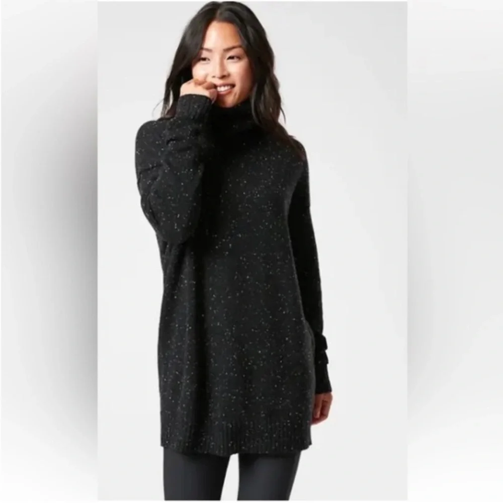 Athleta Black Speckled Wool and Cashmere Blend Turtleneck Tunic S Teacher - Picture 1 of 6